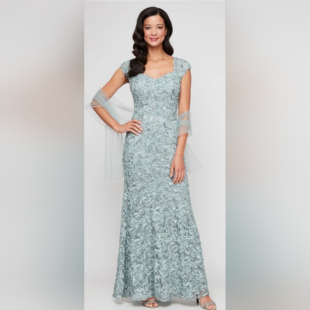 Alex Evenings Lace Gown in Soft Blue